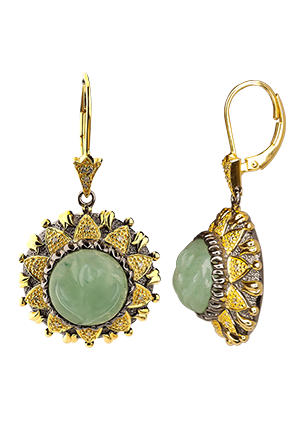 Silver earrings with aventurine and diamonds