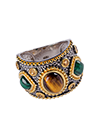 Silver ring with Tiger eye and malachite
