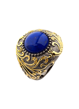 Silver ring with lapis and diamonds