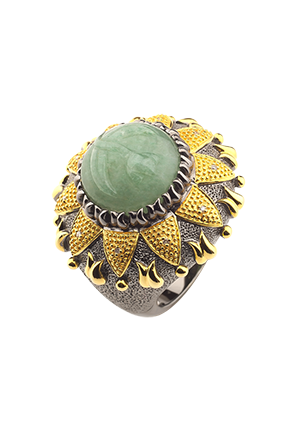Silver ring with aventurine and diamonds