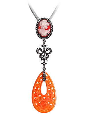 Silver pendant with red quartz and topaz