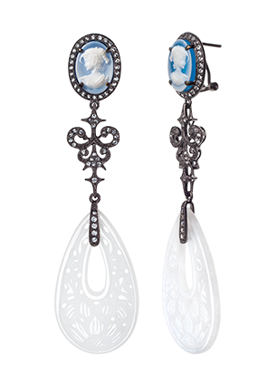 Silver earrings with white quartz and topaz
